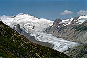 Austria Alti Tauri, escursione dal Franf Josef Haus al Salm Hutte. Vista del Pasterzenkrees dal sentiero che sale al passo Stocker.