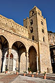 The cathedral of Cefal - The facade is preceded by a three arched portico.