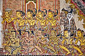 Klungkung - Bali. The Kerta Gosa palace, paintings of the upper levels. Here are represented the king and high rank person, symbols of human beings in general.