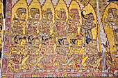 Klungkung - Bali. The Kerta Gosa palace, paintings of the upper levels. Group of gods surrounded by aura.