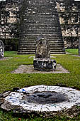 Tikal - Twin Pyramid Complex Q, East Pyramid. Uncarved stele and altar pairs are arranged in front of the pyramid. 