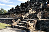 Borobudur - Stairway with 'makaras' at the base of the monument. 
