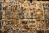 Borobudur reliefs - First Gallery, Western side - Lalitavistara. Panel 67. Sakiamuni cuts his hair off.
