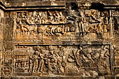 Borobudur reliefs - First Gallery, Northern side - Lalitavistara. Panel 86. Gods attend Sakiamuni while he is bathing.