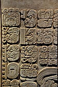 Palenque - The archaeological Museum, Tablet from Temple XVII (reconstruction) details of glyphs. 