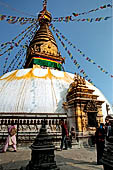 Swayambhunath - The white dome of the stupa with the famous eyes of Wisdom and Compassion of God and the golden pinnacle with thirteen rings.