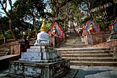 The start of the devotional ascent to the Swayambhunath hill, the gateway give access to the pilgrims ascending the 365 steps. 