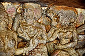 Udaigiri Cave 1 Rani Gumpha Queen's Cave - friezes of the upper storey. The story of a Kalinga queen carried away by Ashoka after the Kalinga battle. The fifth tableau: details of the bacchanalian scene.