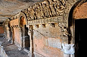 Udaigiri Ganesh Gumpha cave 10 - general view of the doorways with friezes, on the foreground the first tableau.
