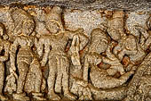 Udaigiri Ganesh Gumpha cave 10 - first tableau from right - the third scene (the woman with her hand on the warrior shoulder) and the last scene (the woman is reclining while the warrior is consoling her).
