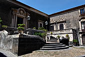 Catania Palazzo Biscari - the big double rampart stairway, made of basalt stone from Etna, inside the main courtyard at the entrance of the palace. 