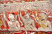 Dambulla cave temples - Cave 2, Maharaja Vihara (Temple of the Great Kings) panels of the Mara Parajaya (Defeat of Mara): detail of the first panel of the demons led by Mara. 