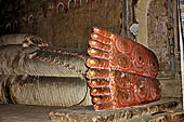 Dambulla cave temples - Cave 2, Maharaja Vihara (Temple of the Great Kings) detail of the statue of the reclining Buddha.  