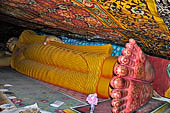 Mulkirigala cave temples - Third terrace. The Raja Mahavihara or the Old Temple. Reclined Buddha statue.