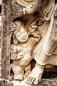 Polonnaruwa - the Vatadage. Detail of the dwarf (gana) attending the Nagaraja of the guardstone of the eastern stairway.