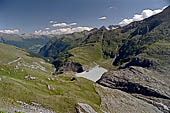 Austria, Alti Tauri, Grossglockner, dal Franz Josef Haus vista della alta Molltal verso Heiligenblut