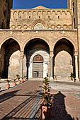 The cathedral of Cefal - The facade is preceded by a three arched portico.