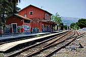 Circumetnea, the narrow gauge railway that runs around the large cone of Mount Etna. This is the Station of Giarre. 