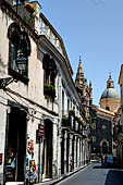 Randazzo, cityscape of via Umberto with the basilica on the background. 