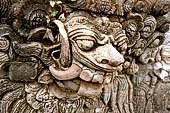 Pura Dalem of Sangsit - Details of the bas-reliefs of the temple front wall.