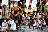 Barong dance - soldiers cursed by Rangda wanted to kill themselves but Barong casted a spell that turned their body resistant to the sharp keris. 