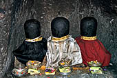 Goa Gajah - three lingam representing the Trimurti Brahma - Vishnu - Shiva inside the cave.