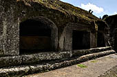 Gunung Kawi (Bali) - Alleged main monastery with rock-hewn monastic cells and a monolith in the middle of yet unknown significance.