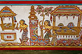 Detail of a panel from the Bale Kambang, Floating Pavilion, in the Kerta Gosa complex, Klungkung Semarapura, Bali. This panel depicts a scene from the Pan and Men Brayut story.  
