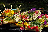 Pura Luhur Batukau - Bali - Small offering made of palm leaf, flowers and foodstuffs.