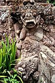 Pura Beji Sangsit , Bali, Candi Bentar at the entrance of the temple, details of the sculptures.