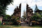 Pura Beji Sangsit , Bali, Candi Bentar at the entrance of the temple, details of the sculptures.