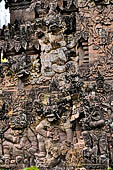 Pura Beji Sangsit , Bali, Candi Bentar at the entrance of the temple, details of the sculptures.