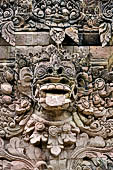 Pura Beji Sangsit , Bali, Candi Bentar at the entrance of the temple, details of the sculptures.