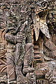 Pura Beji Sangsit , Bali, Candi Bentar at the entrance of the temple, details of the sculptures.
