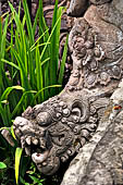Pura Beji Sangsit , Bali, Candi Bentar at the entrance of the temple, details of the sculptures.