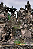 Pura Beji Sangsit , Bali, platforms and shrines of the inner courtyard, details of the sculptures.