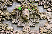 Pura Beji Sangsit , Bali, platforms and shrines of the inner courtyard, details of the sculptures.