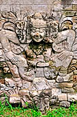 Pura Beji Sangsit , Bali, platforms and shrines of the inner courtyard, details of the sculptures.