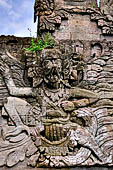 Pura Beji Sangsit , Bali, platforms and shrines of the inner courtyard, details of the sculptures.