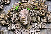 Pura Beji Sangsit , Bali, platforms and shrines of the inner courtyard, details of the sculptures.