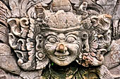 Pura Beji Sangsit , Bali, platforms and shrines of the inner courtyard, details of the sculptures.