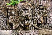 Pura Beji Sangsit , Bali, platforms and shrines of the inner courtyard, details of the sculptures.