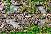 Pura Beji Sangsit , Bali, platforms and shrines of the inner courtyard, details of the sculptures.