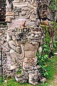 Pura Beji Sangsit , Bali, platforms and shrines of the inner courtyard, details of the sculptures.