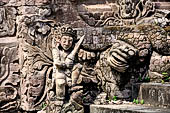 Pura Beji Sangsit , Bali, covered gate (Kori Agung) of the inner courtyard, details of the sculptures.