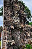 Pura Beji Sangsit , Bali, Candi Bentar at the entrance of the temple, details of the sculptures.