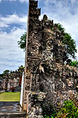Pura Beji Sangsit , Bali, Candi Bentar at the entrance of the temple, details of the sculptures.