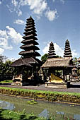 Pura Taman Ayun - Bali. The inner courtyard contains various multi tiered meru's and pavilions and is surrounded by and a moat.
