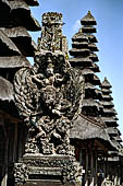 Pura Taman Ayun - Bali. The inner courtyard contains various multi tiered meru's and pavilions. Padmasana with sculpture of Vishnu riding Garuda.