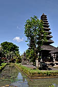 Pura Taman Ayun - Bali. The inner courtyard contains various multi tiered meru's and pavilions and is surrounded by and a moat.